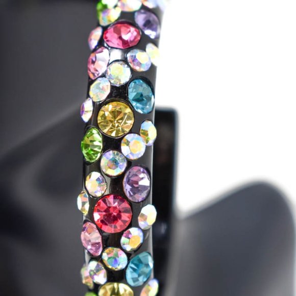 2.5" Light Multicolor Rhinestone Hoop Earrings - Picture 7 of 7